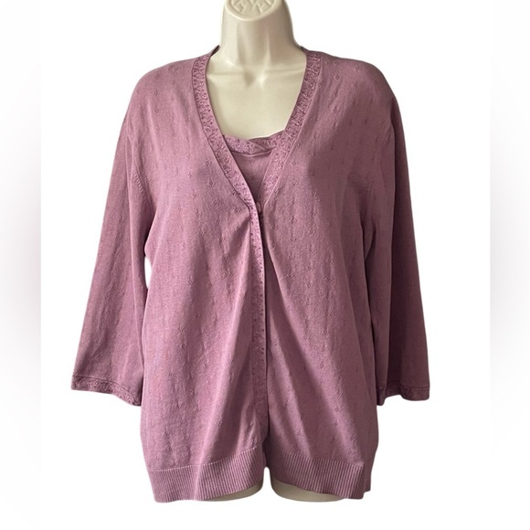 2 Pieces SIGRID OLSEN Twin Sweater Set Knit Tank Cardigan Beaded Silk Purple 2X - Picture 1 of 16